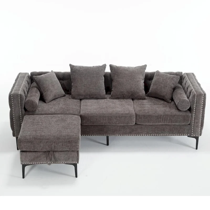 Modern Convertible Tufted Chenille L Shaped Sectional Sofa