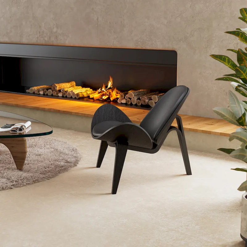 Mid-Century Style Shell Chair Upholstered Leather Lounge Chair