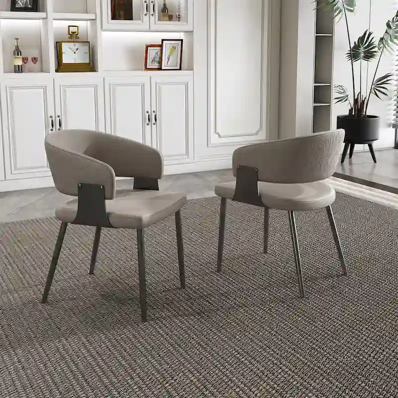 Dining Chairs Set of 2, PU Leather Kitchen Chairs with Metal Legs -Ergonomic Armrests, Comfortable Sponge Cushion, Sturdy Frame