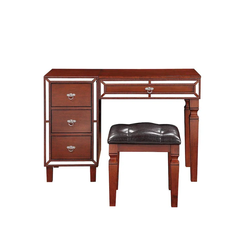 Fabric and Wood Vanity Set with Stool