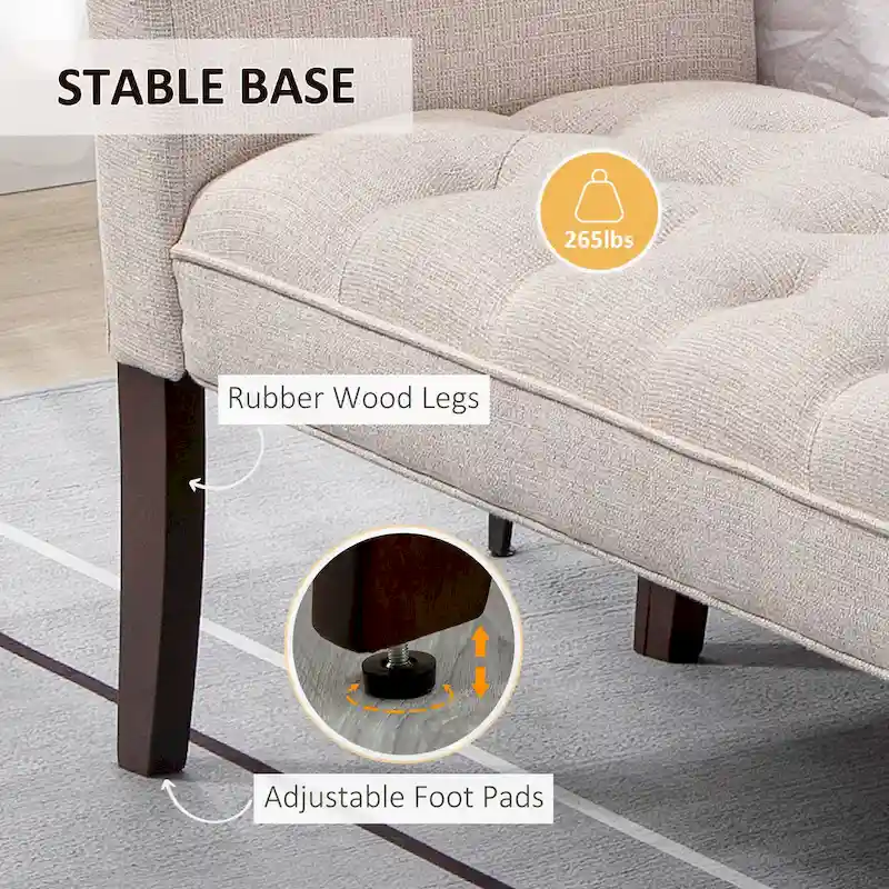 Beige Button-Tufted Upholstered Bench with Arms - 55