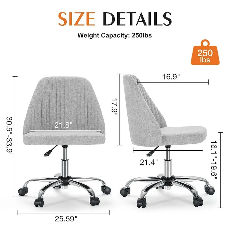 Office Chair with Wheels, Adjustable Height Fabric Upholstered Computer Desk Chair Swivel
