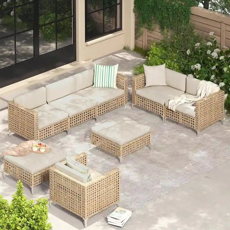 AECOJOY 8 Piece Patio Furniture Set w/ Cushions Coffee Table