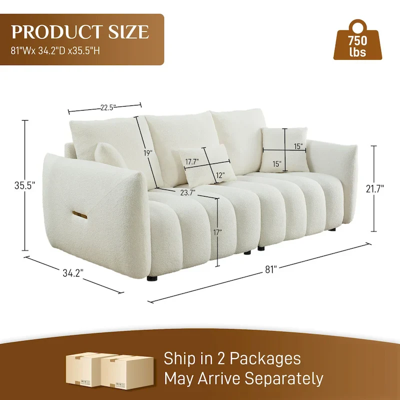 Ouyessir Overstuffed Upholstered Deep Seat Soft Fabric Sofa with 3 Pillows