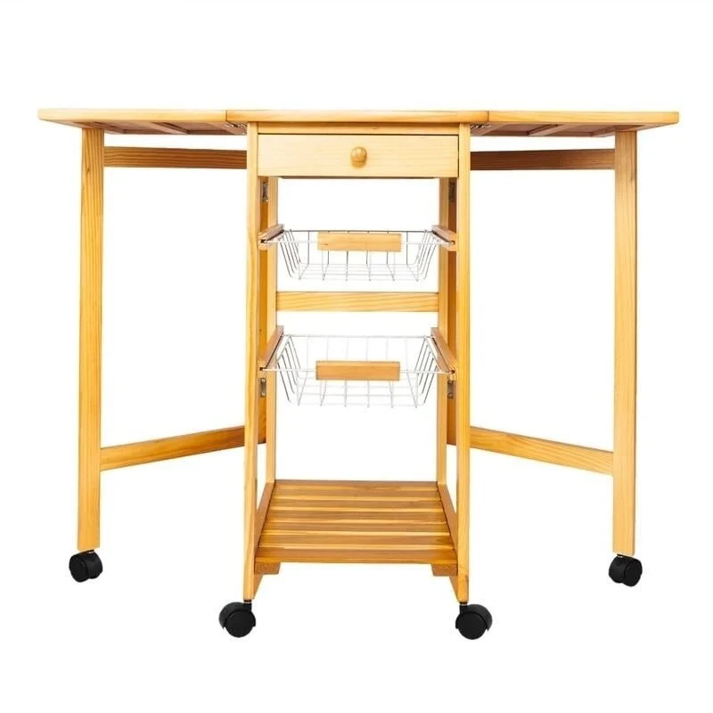 Portable Rolling Drop Leaf Kitchen Storage Trolley Cart