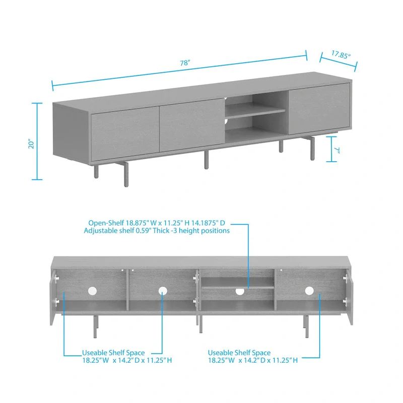 Glenwillow Home Atlas 78 x 20 Lowboy Mid-Century Modern TV Stand Console