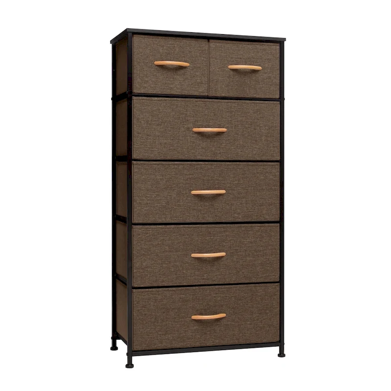 23 Brown Steel and Fabric Six Drawer Combo Dresser