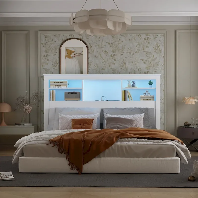 65W x 43H Bookcase Headboard With Light