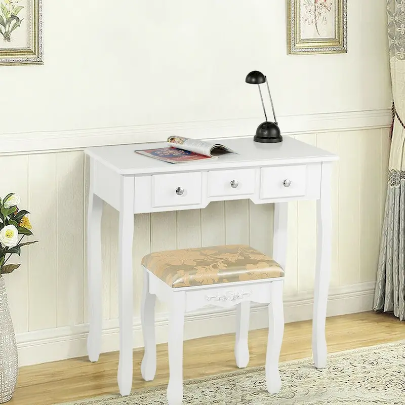 Costway Vanity Table Dressing Table 5 Make Up Table Stool