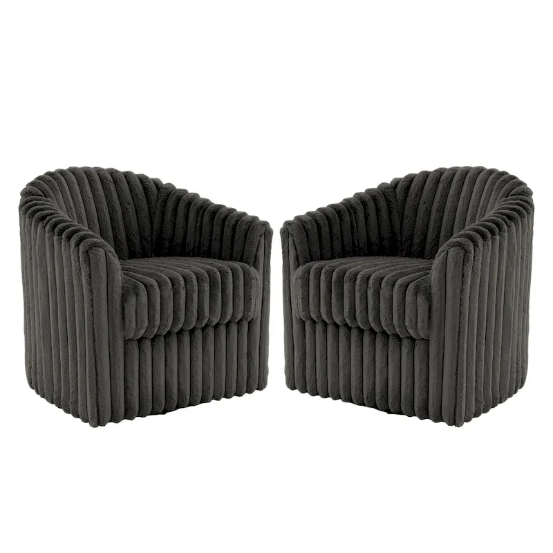 Faux Rabbit Fur Swivel Barrel Chairs - Set of 2