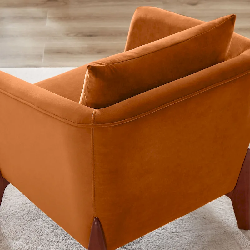 Mid-Century Modern Upholstered Accent Armchair with Rubber Wood Legs