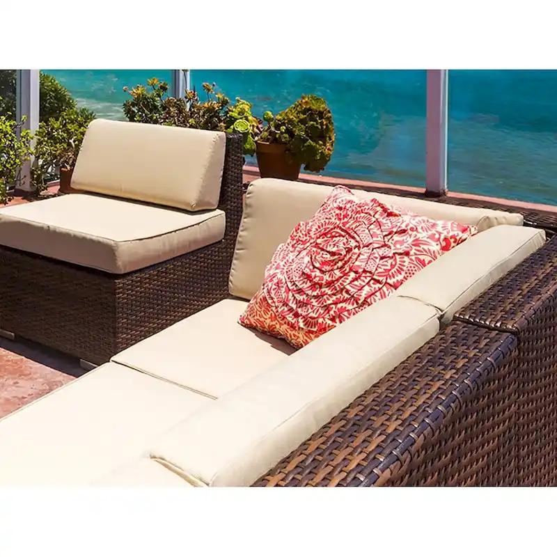 Ohana Outdoor Patio 10 Pc Mixed Brown Wicker Seating Set with Cushions - No Assembly
