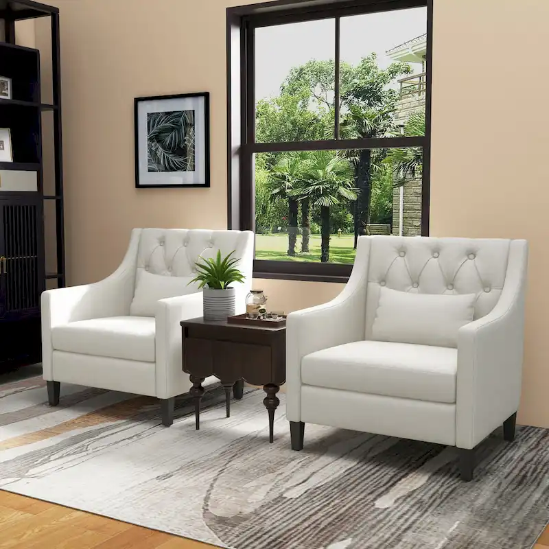 HUIMO Arm Chair Comfy Club Chair with Pillow Beige/ Dark Teal/ Blue