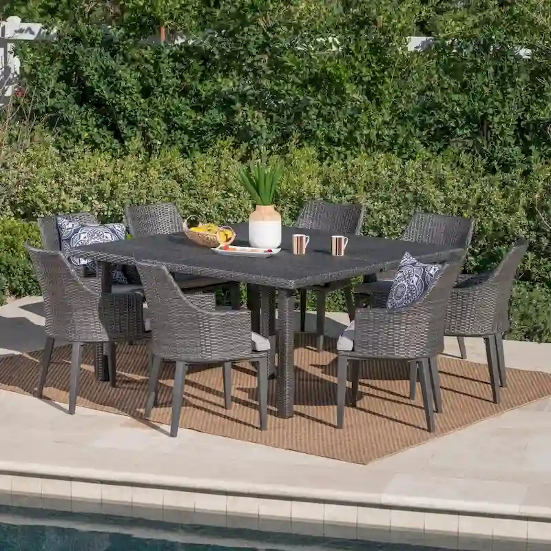 Arnell Outdoor 9-piece Square Wicker Dining Set with Cushions by Christopher Knight Home