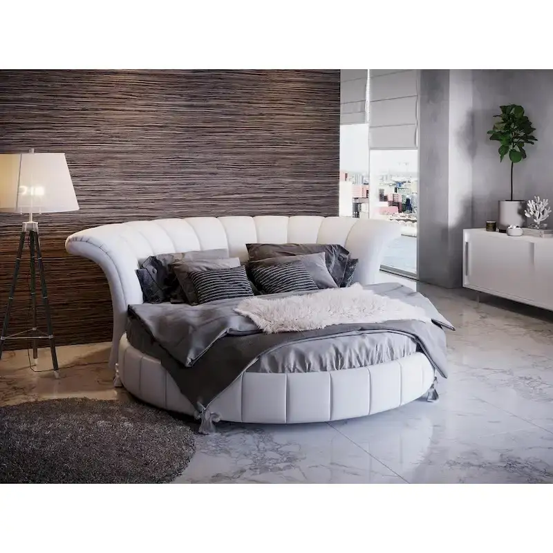 Sofacraft White Faux Leather Venetian Round King Size Bed