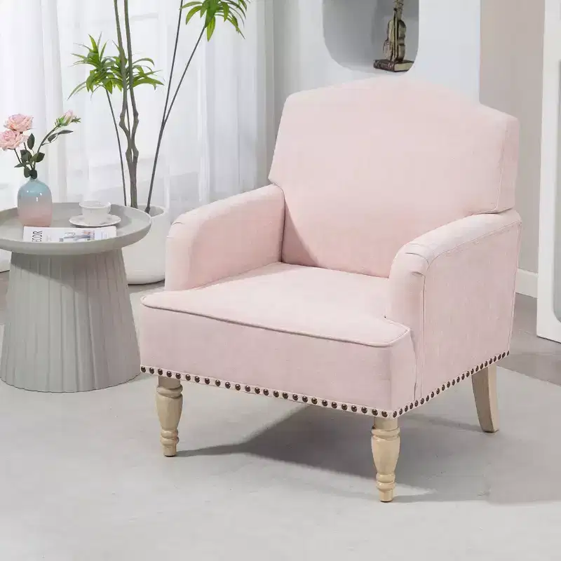 Okak Vintage-Inspired Modern Accent Chair,Upholstered Armchair with Nailhead Trim and Wooden Legs for Living Room,Bedroom