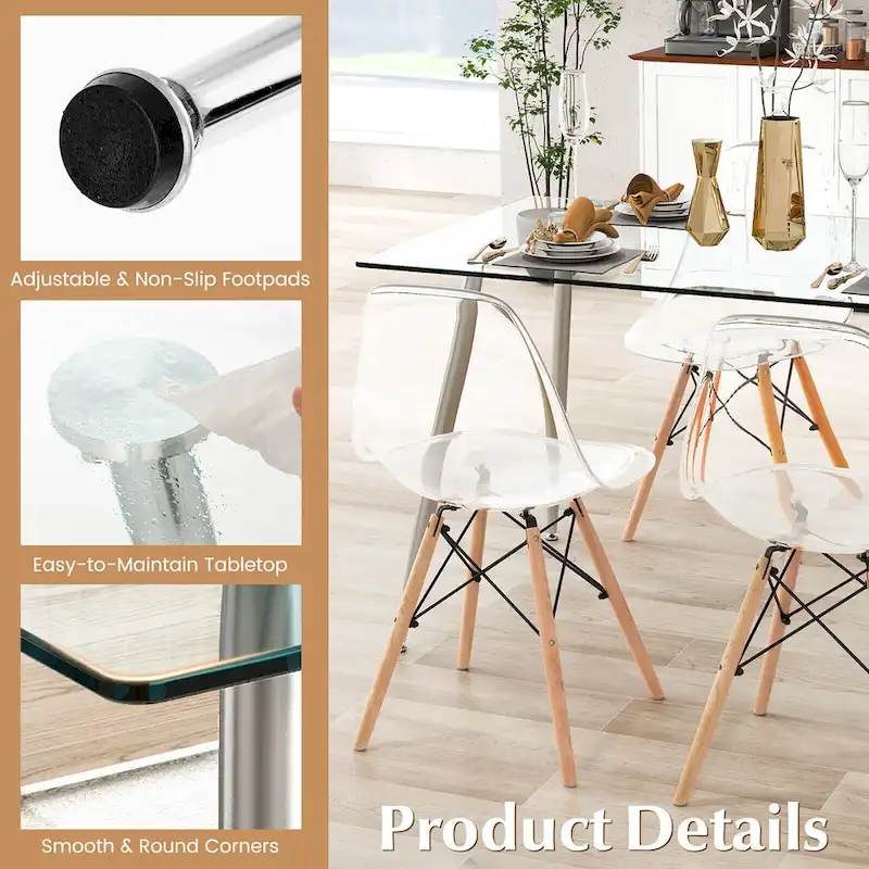 Gymax Modern Glass Dining Table Rectangular Dining Room Table W/Metal