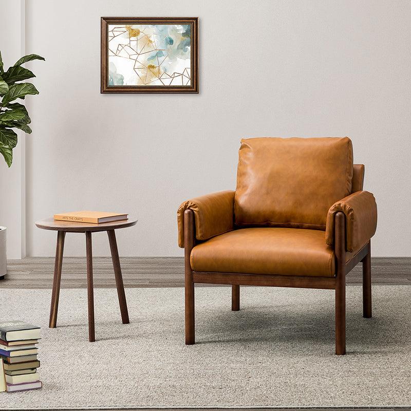 PU Leather Armchair with Removable Back & Arm Cushions, Sinuous Spring Seat & Walnut Solid Wood Legs | Camel | Single Seat