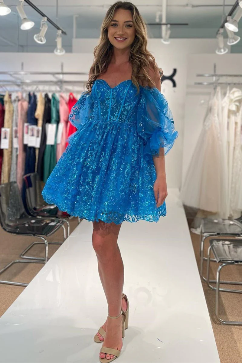 A-line Sweetheart Sequined Lace Homecoming Dress