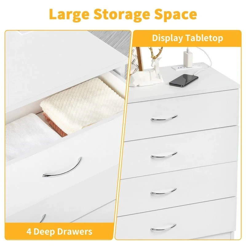 4-Drawer Nightstand Dresser with USB