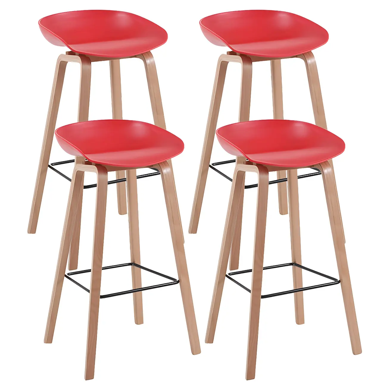 Mid-Century Modern Plastic Bar Stool with Wood Legs