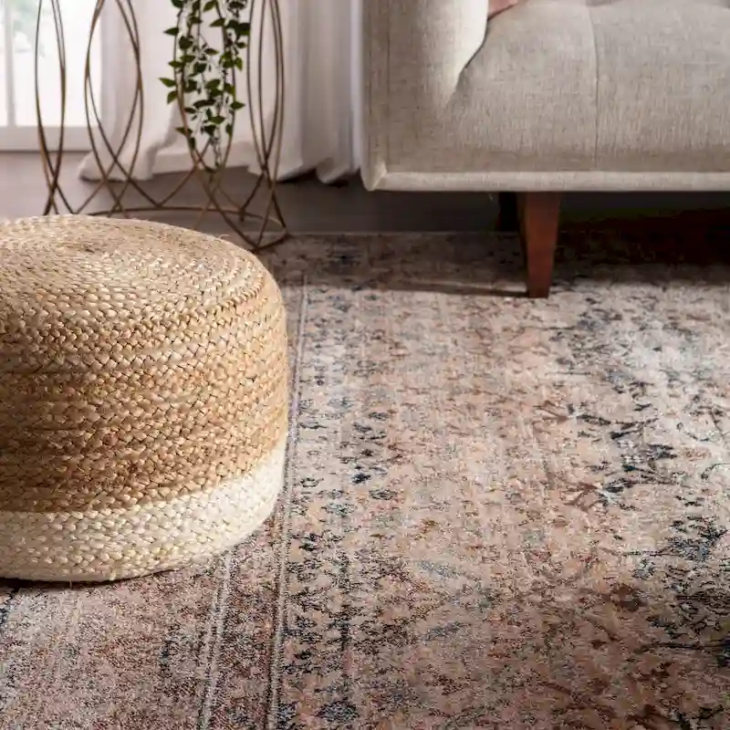 Juniper Home Saba Round Jute Pouf Ottoman/Foot Stool