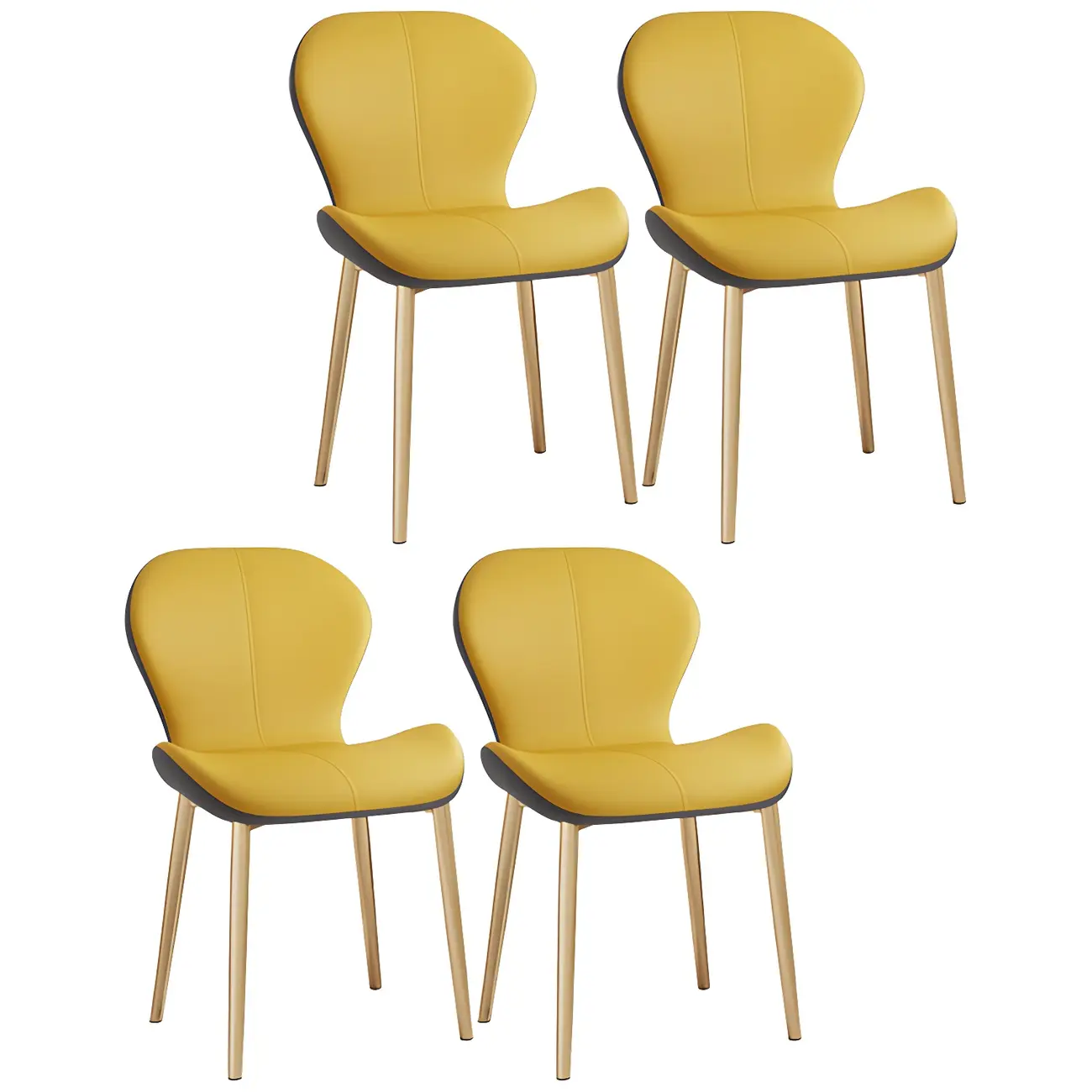 Art Deco Curved Back Leather Dining Chair Solid Back