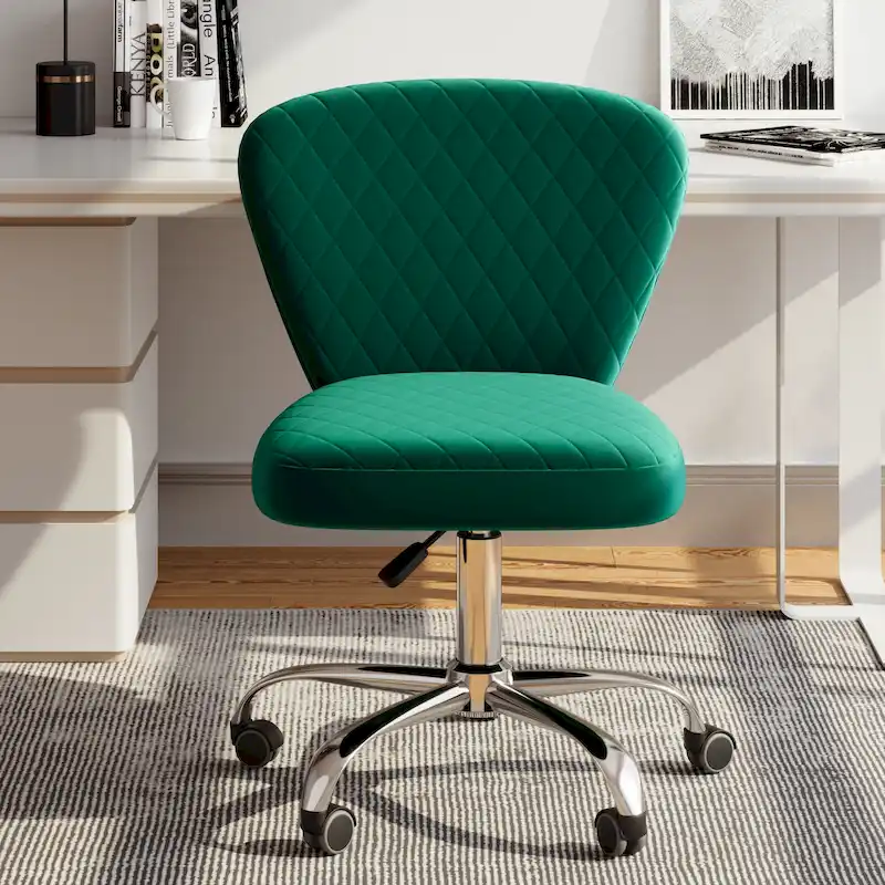 Blue/Grey/Pink/Beige Velvet Armless Swivel Office Chair, 1-Person