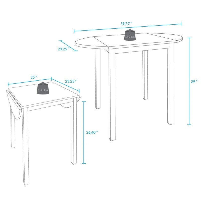 Wings Solid Wood Dining Room Drop Leaf Table - 39.25W x 23.25D x 29H