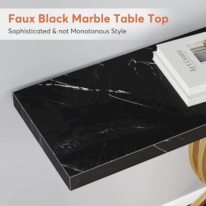 Faux Marble Console Table with Gold Metal Frame - White/Gold - 40