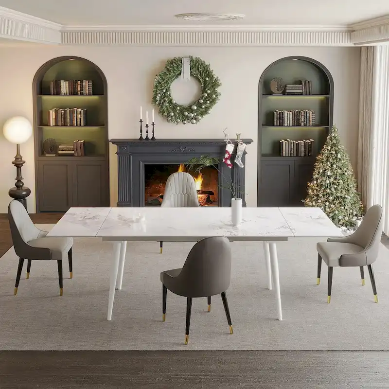 94.48 Rectangular Extendable Sintered Stone Dining Table