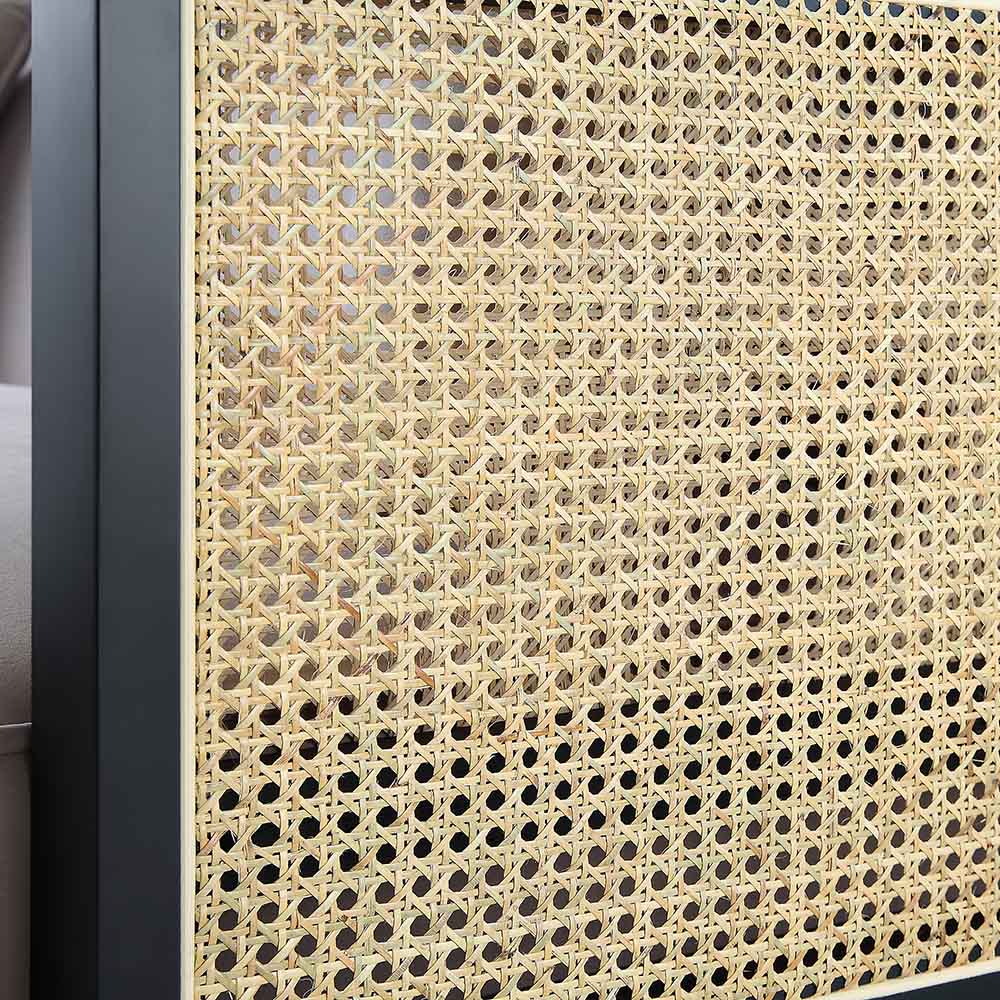 Solid Wood and Cane Sofa Bed, Taupe Velvet with Black Frame