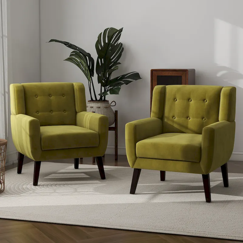 Set of 2 Velvet Living Room Accent Chair Upholstered Armchair