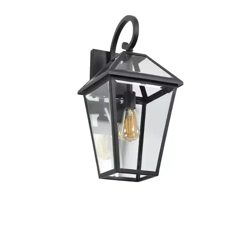 21 Outdoor Wall Lantern Light, Modern Black Metal & Clear Glass Sconce (Bulb Not Included)