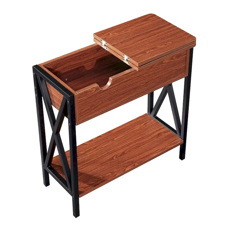 Ledel Flip Top End Table Side Table with Storage Shelf