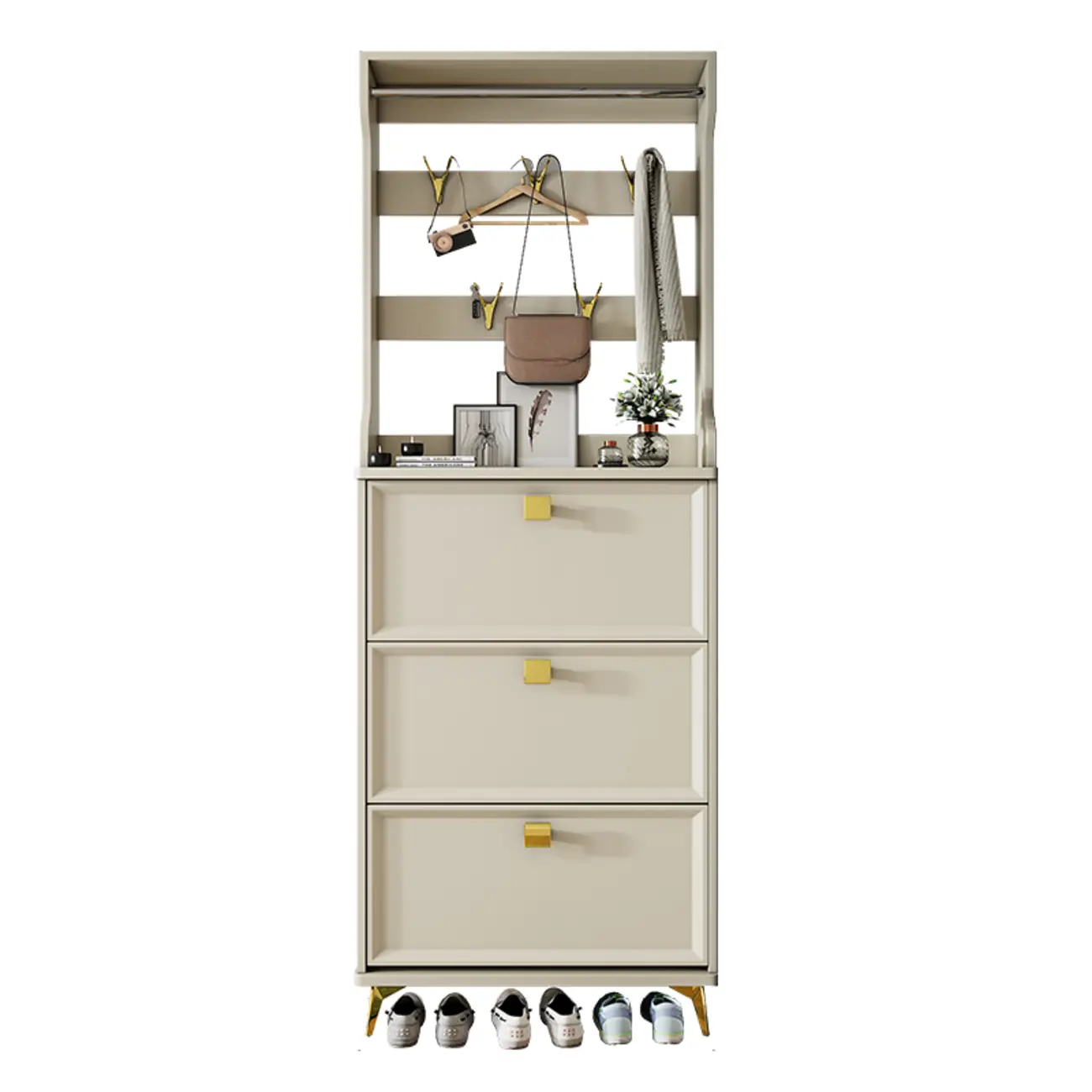 Drop-Front Adjustable Modern White Wood Narrow Shoe Cabinet