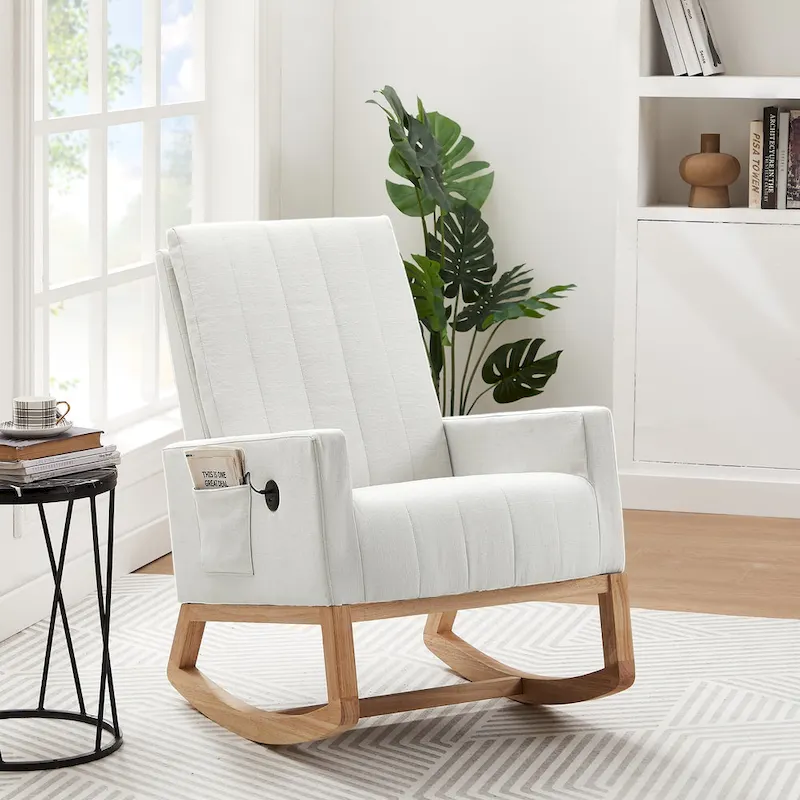 Gray Teddy Velvet Adjustable Rocking Chair with Footrest