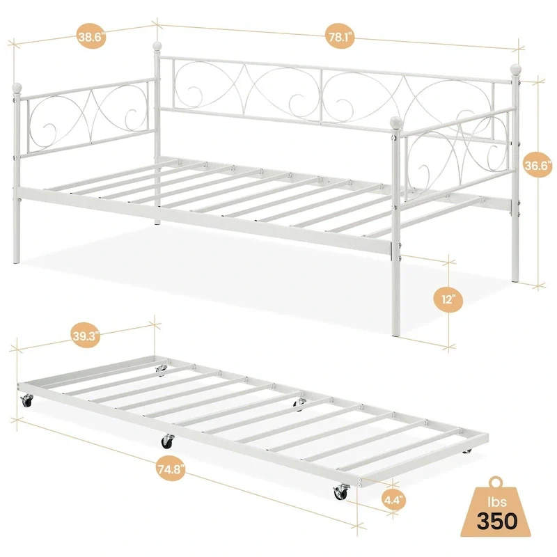 Twin Day Bed with Pull Out Trundle Bed Frame