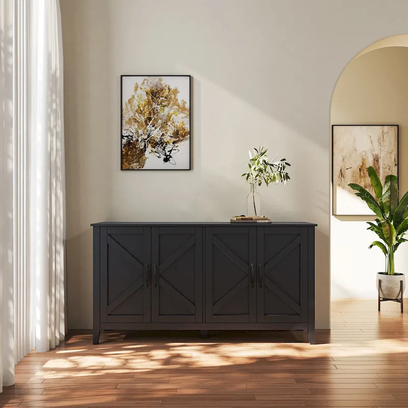 Cabinet with 4 Doors and 4 open shelves,Freestanding Sideboard Storage Cabinet Entryway Floor Cabinet for Office Bedroom