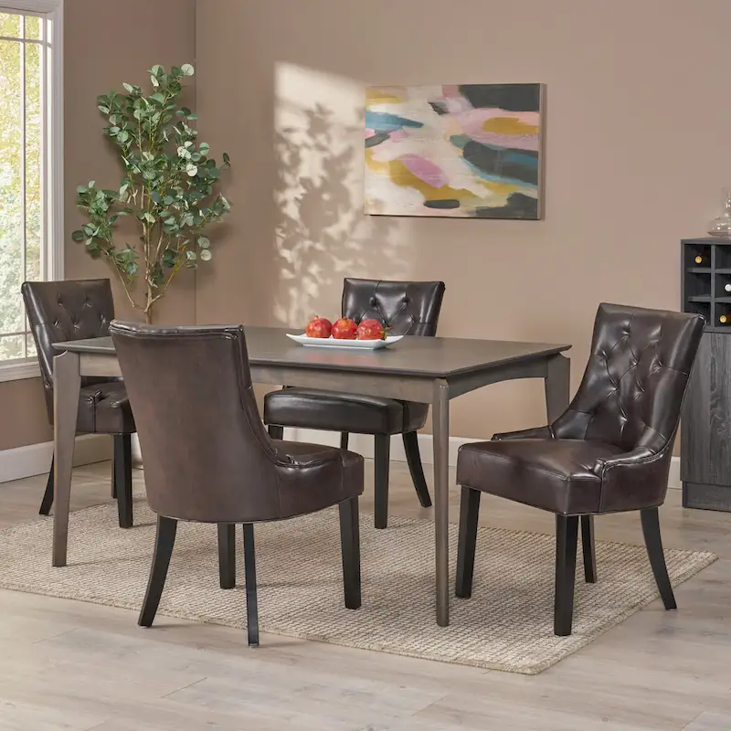 Brown & Espresso Contemporary Tufted Dining Chair, Set of 4