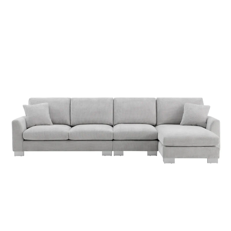 119  Chenille L-Shaped Sectional Sofa with Chaise Lounge and 2 Pillows