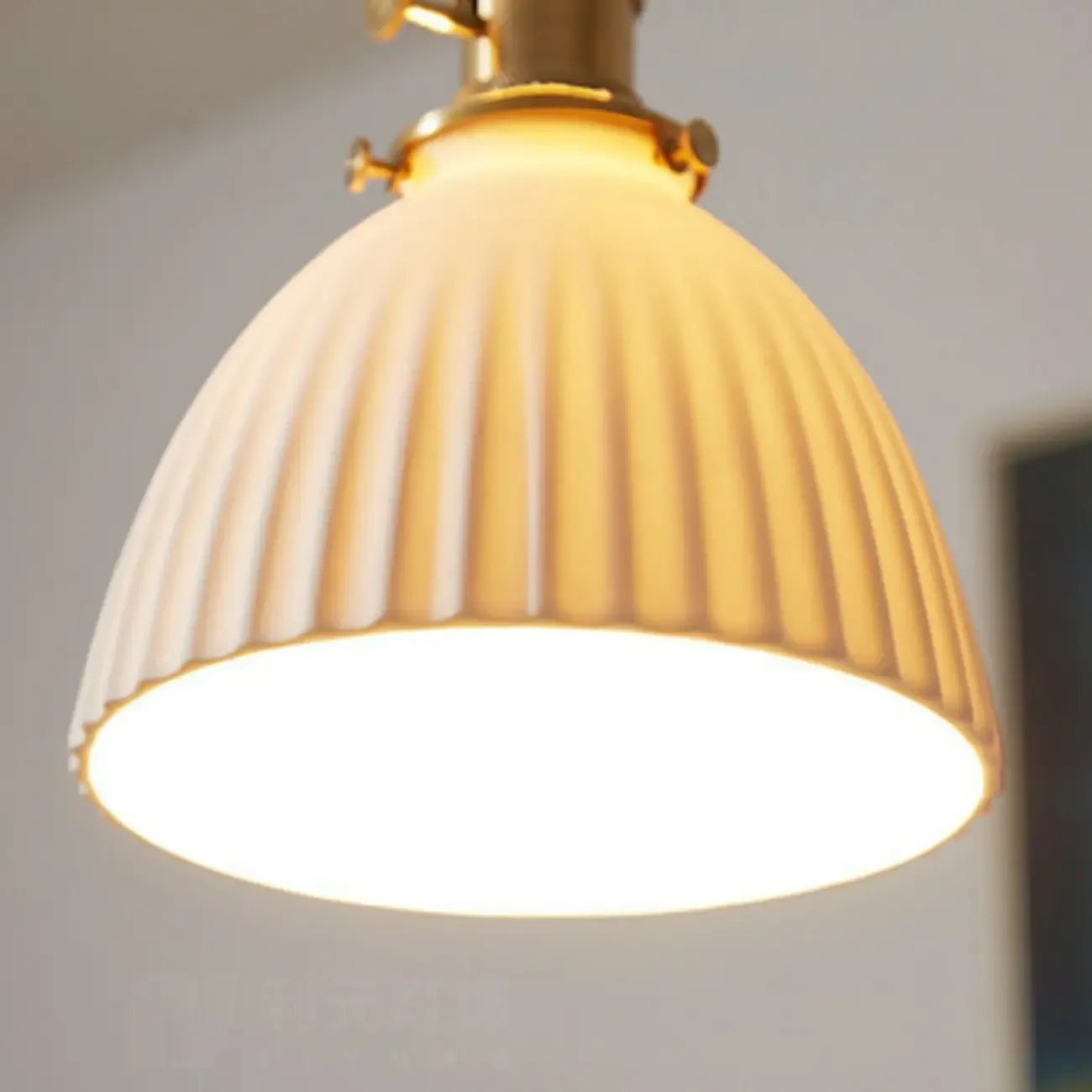 Classic White Brass Ceramic Dome Pendant Light
