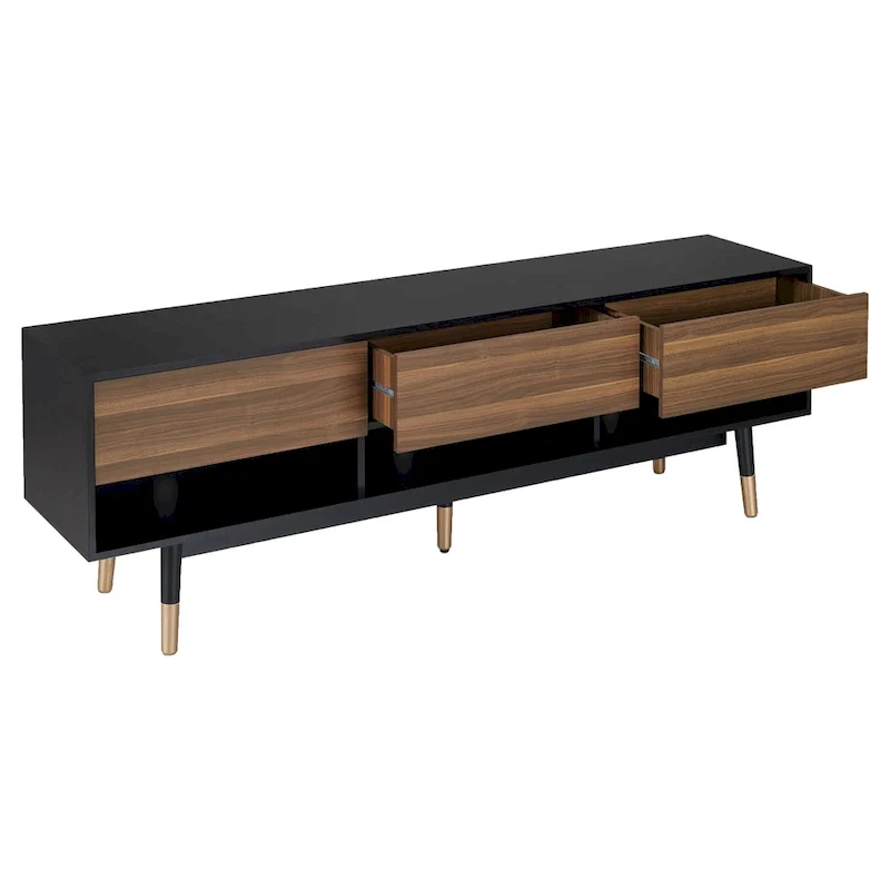 Mid-Century Modern Black 71-inch 3-Shelf TV Console