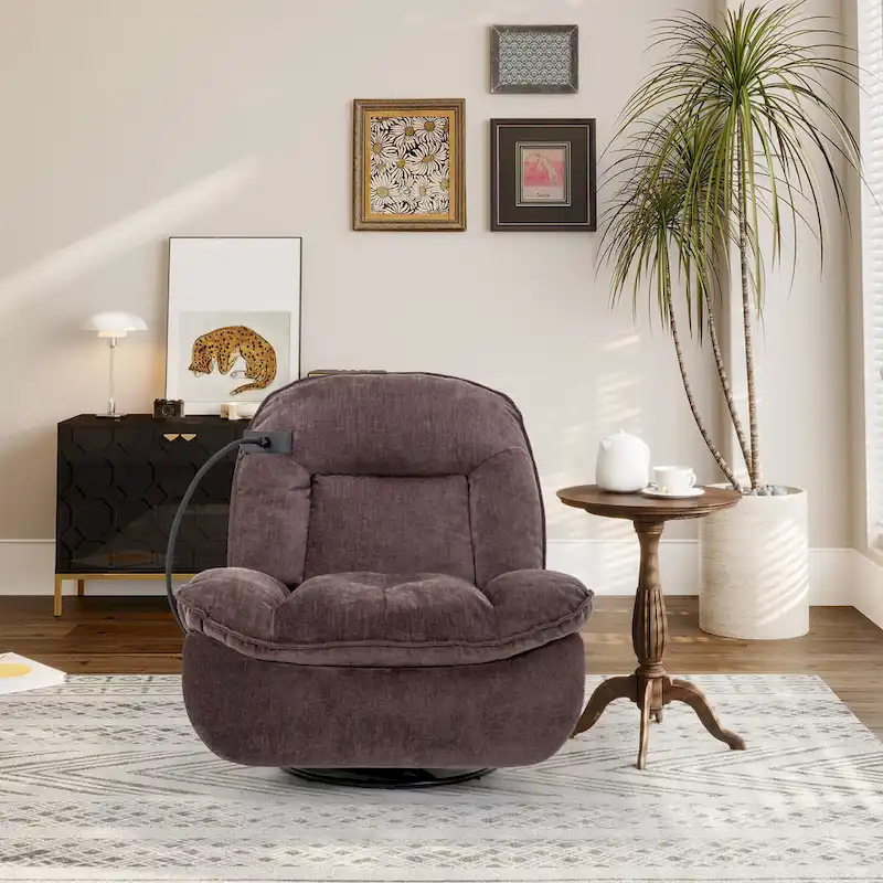 Adjustable Swivel Chenille Recliner with Phone Holder
