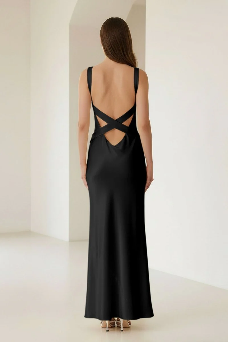 Yellow Mermaid Satin V Neck Long Party Dress