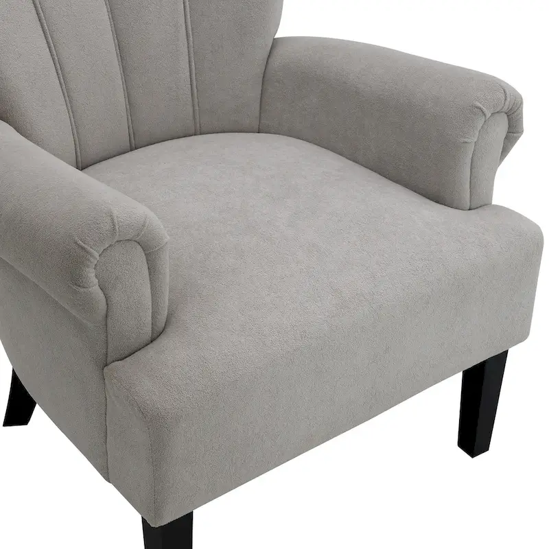 Grey Upholstered Armchair with Channel Back and High-Density Foam