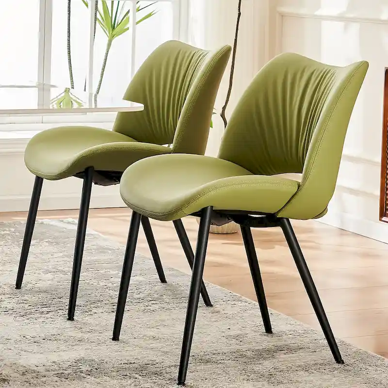 Dining Chairs Set of 2 | Upholstered Faux Leather | Metal Frame | 10 Colors