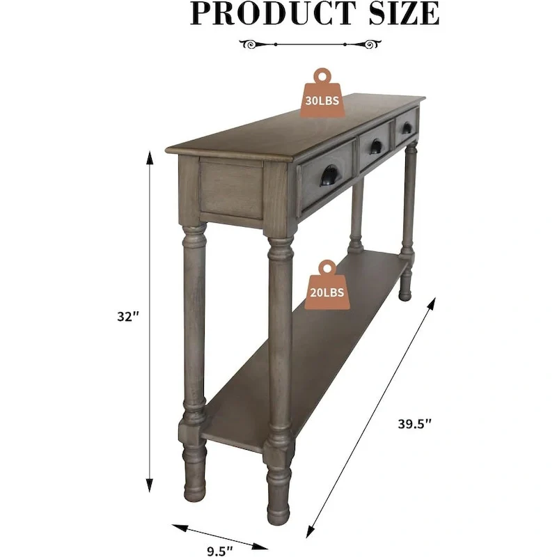 Wood 3-drawer Console Hallway Table