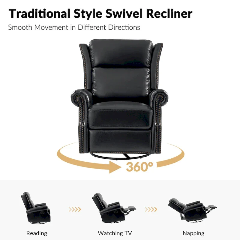 Viviana Traditional Genuine Leather Manual Swivel Glider Recliner by HULALA HOME