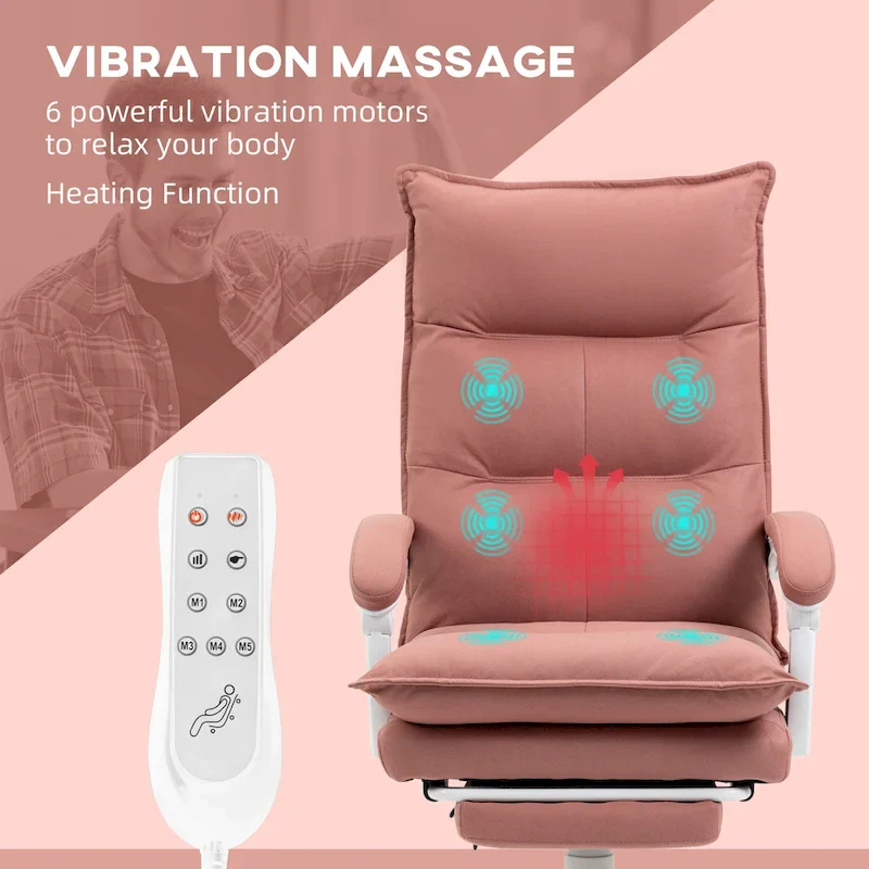 High Back Massage Office Chair with 6 Vibration Points, Heated Reclining Microfiber Computer Chair with Footrest